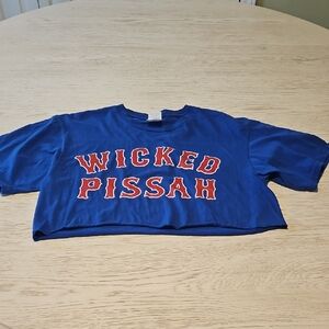 Vibrant Blue Med Croped T-Shirt with Bold Print "Wicked Pissah"